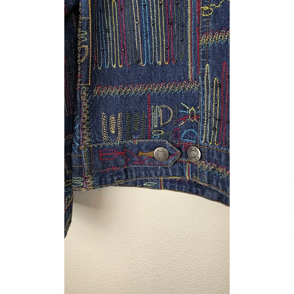Chicos Design Jean Jacket Womens Sz 2 Blue Embroidered Beaded Denim Tribal Boho‎